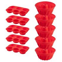 5 Jogo Formas Silicone Espiral 23,5cm e 6 Cupcake Sortida