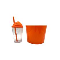 5 Kit copo twister cristal 300ml com tampa chantilly + balde 1,5 L laranja