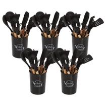 5 Kit De Talheres Silicone Utensílio De Cozinha Cor Preto