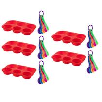5 kit Forma Cupcake Sortida Silicone + Colher Medidora 5Pç