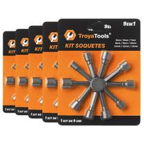 5 Kit Soquetes Troya Tools 9 em 1 De 5mm a 13mm Para Parafusadeira Manutenção Lojista