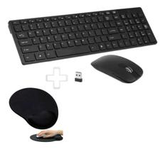 5 Kit Teclado E Mouse S/ Fio Wireless Abnt2 + Mousepad Preto