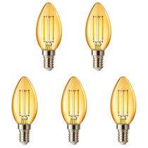 5 Lâmpada Filamento LED Modelo Vela Retrô E14 2W 110V Âmbar