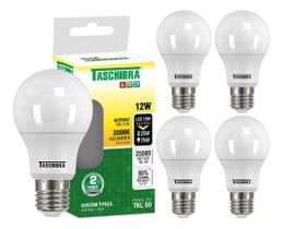 5 Lâmpada Led Bulbo 12w E27 3000k Branco Quente Taschibra