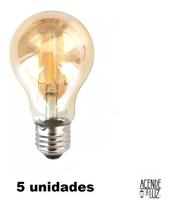 5 Lampada Led Filamento Bulbo A60 4w 2400k Vintage E27 Alz72