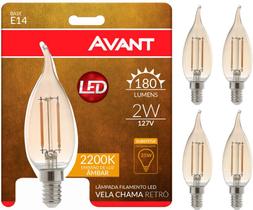 5 Lâmpada Vela Chama Retrô 127V E14 2w Avant