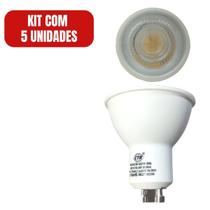 5 Lâmpadas Dicroica Gu10 Spot Led 4,8w Branco Quente 3000k
