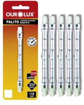 5 Lâmpadas Halógena Palito 300w Base R7s 220v 118mm Ourolux Cor da Luz Branco Quente 2800k