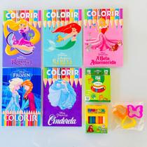 5 Livrinhos Colorir Princesas Disney + Lápis De Cor Massinha - Rideel