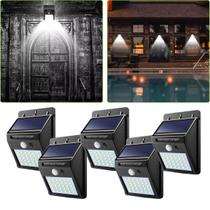 5 Luminária Lâmpada Arandela Placa Energia Solar 30 Leds Com Sensor Noturno De Movimento Para Parede Muro Caminho Jardim