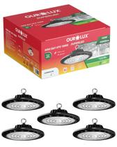 5 Luminárias High Bay UFO Preto 100W Bivolt Cor da Luz Branco Frio 6500K Ourolux