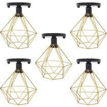 5 Lustres Teto Plafon Industrial Aramado Diamante Dourado Retrô Luminária Vintage Preto Agp Ilumini