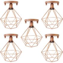 5 Lustres Teto Plafon Industrial Aramado Diamante Retrô Luminária Sobrepor Vintage Cobre Rose Gold