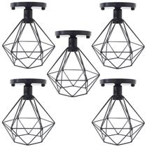 5 Lustres Teto Plafon Industrial Aramado Diamante Retrô Luminária Sobrepor Vintage Preto