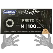 5 Luva Bompack C100u Preta M Proteção Mão Descartavel