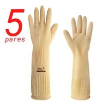 5 -luva Látex Grossa Ranhurada Punho Longo Volk 40cm Limpeza