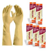 5 Luva Limpeza Cano Longo Grossa Borracha Limpeza P M Bege