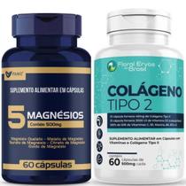 5 Magnésio 60 Cápsulas Colageno Tipo 2 60 Cápsulas kit 1 frasco de cada