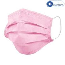5 Máscaras Cirúrgicas Rosa Descartáveis Tripla Camada Com Filtro e Clip Nasal