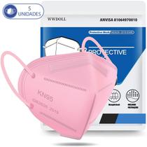 5 Máscaras Descartáveis KN95 WWDoll 5 Camadas Anvisa Rosa