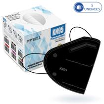 5 Máscaras KN95 Preta Descartáveis WWDoll Cinco Camadas 95% de Eficiência Clip Nasal