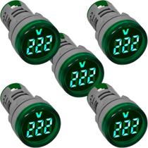 5 Medidor Voltímetro Digital 22mm Verde de 20-500Vca - AD22-22VS-G