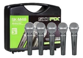 5 Microfones Profissional Sk-m48 De Fio Para Vocal Com Case - SKYPIX