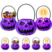 5 Mini Baldes Abóbora Roxo p/ Doces Vela Decorar Lembrança Festa Bruxas Halloween