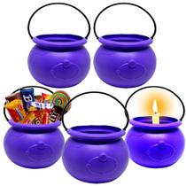 5 Mini Caldeirão Dia das Bruxas Roxo Doces Vela Halloween Decoração de Mesa