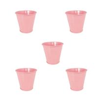 5 Mini vaso cachepot metal decoração baldinho Rosa 7,5cm