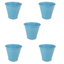 5 Mini vaso cachepot metal decoração festas azul claro 7,5cm