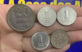 5 Moedas 1 Cent de Euro e 20 Centavos Brasil - Moedas Raras