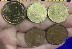 5 Moedas Da Europa 2 Cent, 5 Cent, 10 Cent e 20 Cent Euro