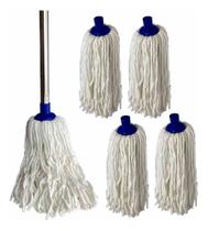 5 Mop Refil Esfregão + Cabo Aço Cromado Limpeza Pisos Geral 5 Mop Refil Esfregão + Cabo Aço Cromado Limpeza Pisos Geral