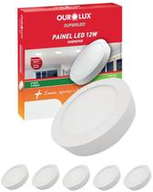 5 Painel LED de embutir 12W Sobrepor Bivolt 6500K Cor da Luz Branco Frio Redondo