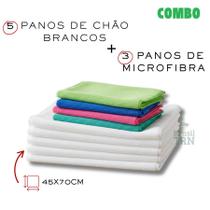 5 panos de chão brancos alvejados duplo + 3 panos de microfibra pia 35x55cm