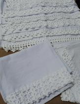 5 Panos De prato Branco com Bico de crochê Branco