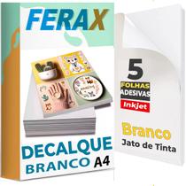 5 Papel Gomado Decalque Waterslide Jato Tinta - Branco