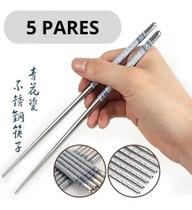 5 Pares de Hashis Decorados em Aço Inox para Sushi e Ramen 5 Pares de Hashis Decorados em Aço Inox para Sushi e Ramen