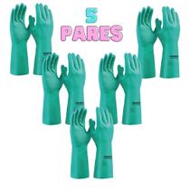 5 pares Luva Nitrilica Verde Antialérgica Proteção Química - Handex
