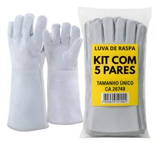 5 Pares Luva Para Soldador Raspa Cano Longo