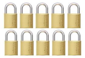 5 Pç Cadeado Stam 25mm Latão Dourado Corrente Seg. Iguais