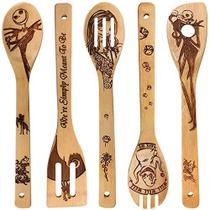 5 PCS Bamboo Spoons Cozinhar e Servir Utensílios Set - Padrão Mágico Queimado Colher de Madeira Spatulas Cozinha Utensílio Presente Perfeito para Chefs & Foodies (Colheres de Jack)