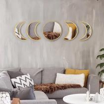 5 peças de decoração de parede de casa boêmia escandinava fase da lua conjunto de espelho decorativo acrílico decoração de quarto ornamento autoadesivo decoração de sala de estar (dourado)