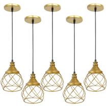 5 Pendente Aramado Esfera Balonê Dourado Lustre Luminária Teto Regulável Sala Cozinha Industrial Agp 5 Pendente Aramado Esfera Balonê Dourado Lustre Luminária Teto Regulável Sala Cozinha Industrial Agp