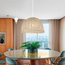 5 Pendente Fibra Natural Artesanal Junco 50 Cm Nat49 + Led