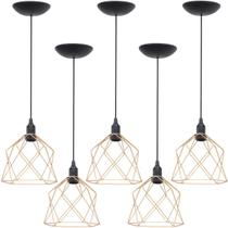 5 Pendentes Aramado Cálice Luminária Lustre Teto Retrô Vintage Industrial Balcão Agp Ilumini