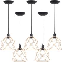 5 Pendentes Aramado Cálice Luminária Lustre Teto Retrô Vintage Industrial Balcão Agp Ilumini