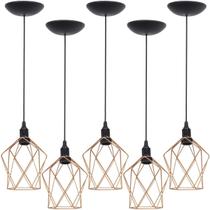 5 Pendentes Aramado Cálice P Luminária Lustre Teto Retrô Vintage Industrial Balcão Agp Ilumini