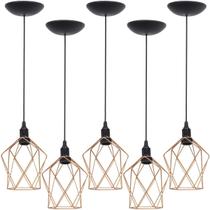 5 Pendentes Aramado Cálice P Luminária Lustre Teto Retrô Vintage Industrial Balcão Cobre Rose Gold